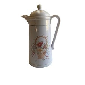 Vintage King‎ White Flower Basket Coffee Carafe Thermo Pitcher